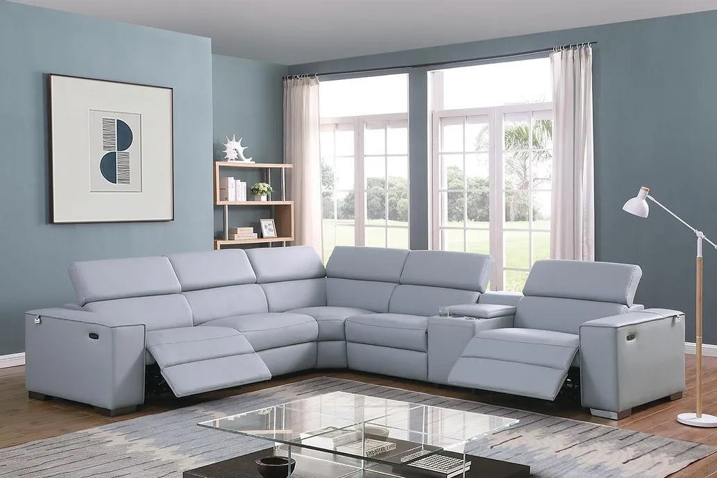 Picasso Light Blue 6-Piece 2-Power Reclining Sectional by New Era Innovations at Eve Furniture
