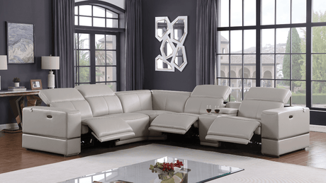 Picasso Light Grey 6-Piece 2 Power Reclining Sectional by New Era Innovations at Eve Furniture