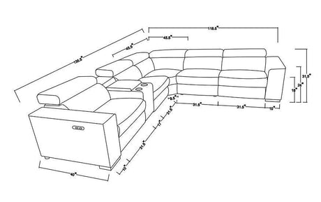 Picasso White 6 Piece 2 Power Sectional Sectional by New Era Innovations at Eve Furniture