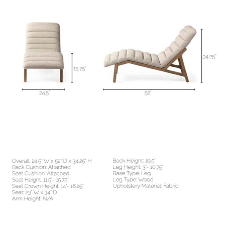 Pierre Beige Fabric Upholstered Armless Chaise Lounge Chair by Mercana at Eve Furniture