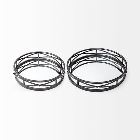 Piers (Set of 2) Black Metal Mirrored Round Trays by Mercana at Eve Furniture