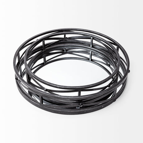 Piers (Set of 2) Black Metal Mirrored Round Trays by Mercana at Eve Furniture