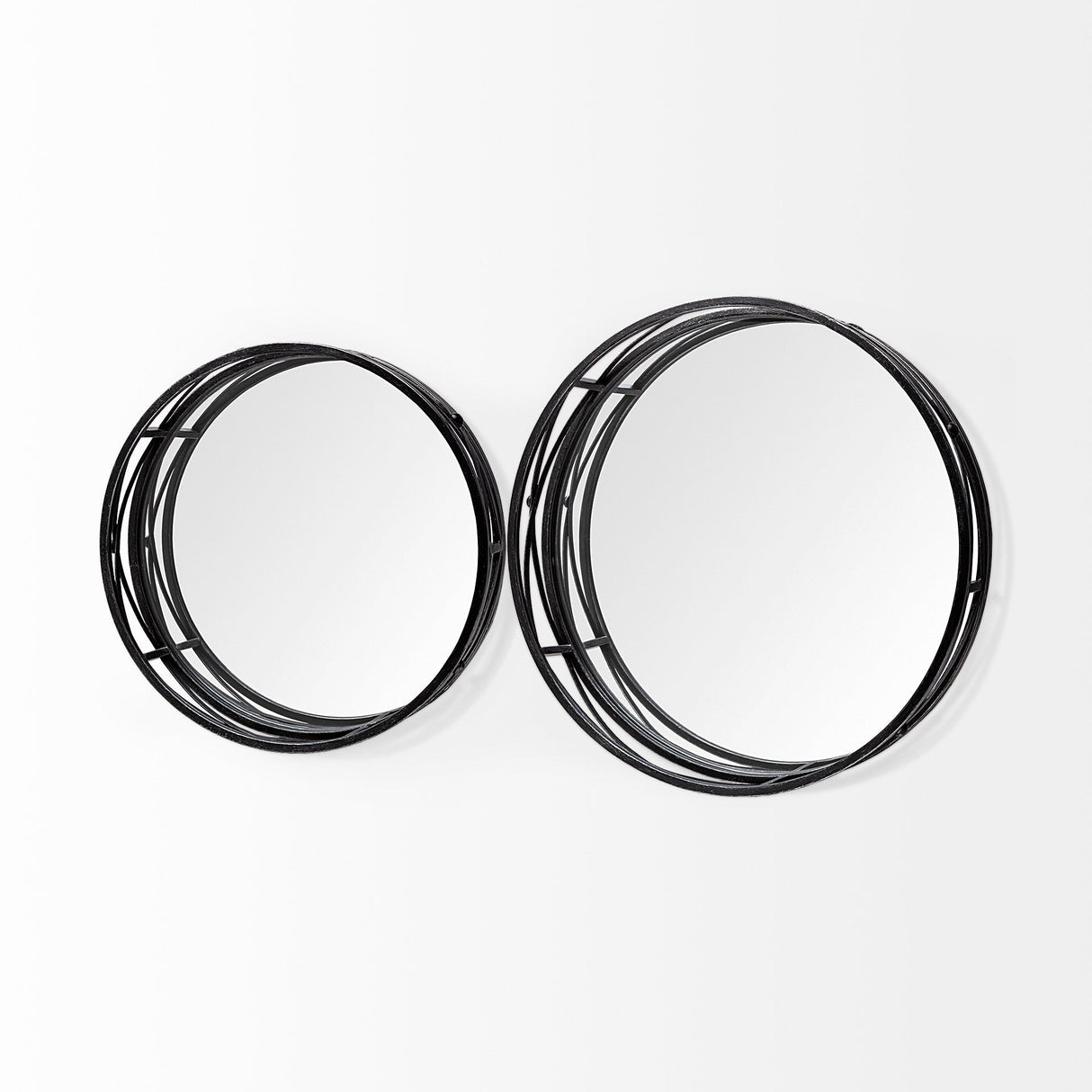 Piers (Set of 2) Black Metal Mirrored Round Trays by Mercana at Eve Furniture