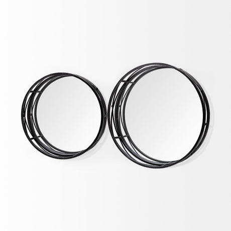 Piers (Set of 2) Black Metal Mirrored Round Trays by Mercana at Eve Furniture