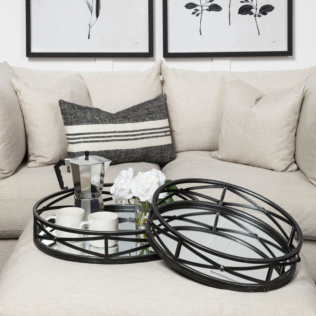 Piers (Set of 2) Black Metal Mirrored Round Trays by Mercana at Eve Furniture