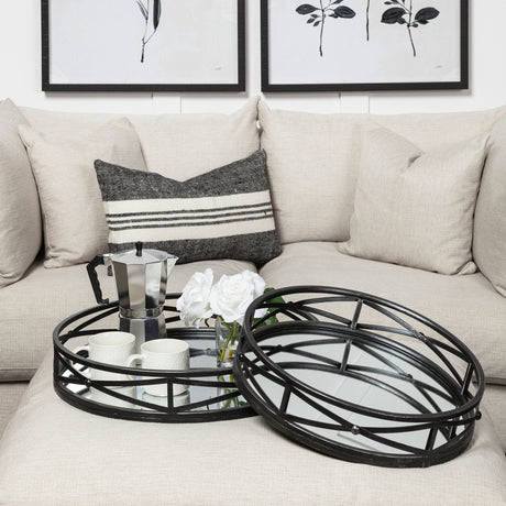 Piers (Set of 2) Black Metal Mirrored Round Trays by Mercana at Eve Furniture