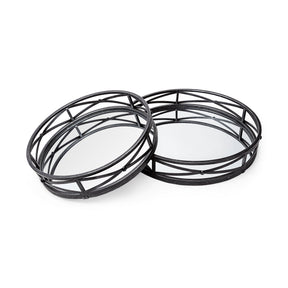 Piers (Set of 2) Black Metal Mirrored Round Trays by Mercana at Eve Furniture