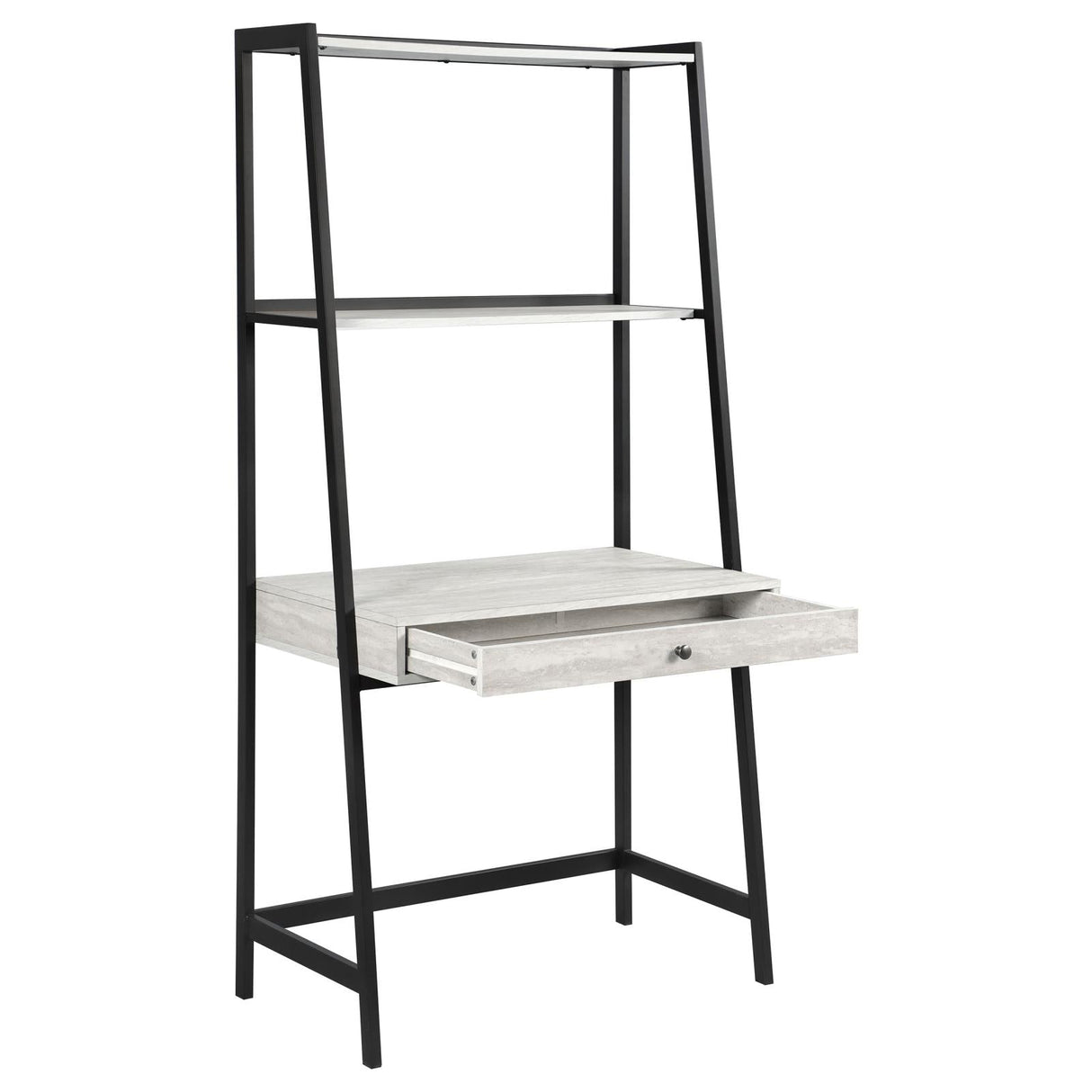 Pinckard Gray Stone Herringbone/Black 1-Drawer Ladder Desk