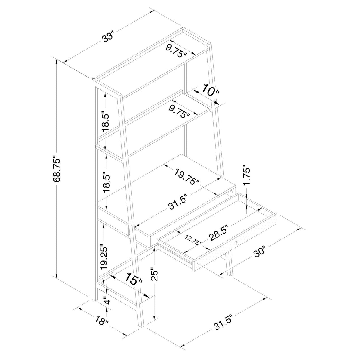 Pinckard Gray Stone Herringbone/Black 1-Drawer Ladder Desk