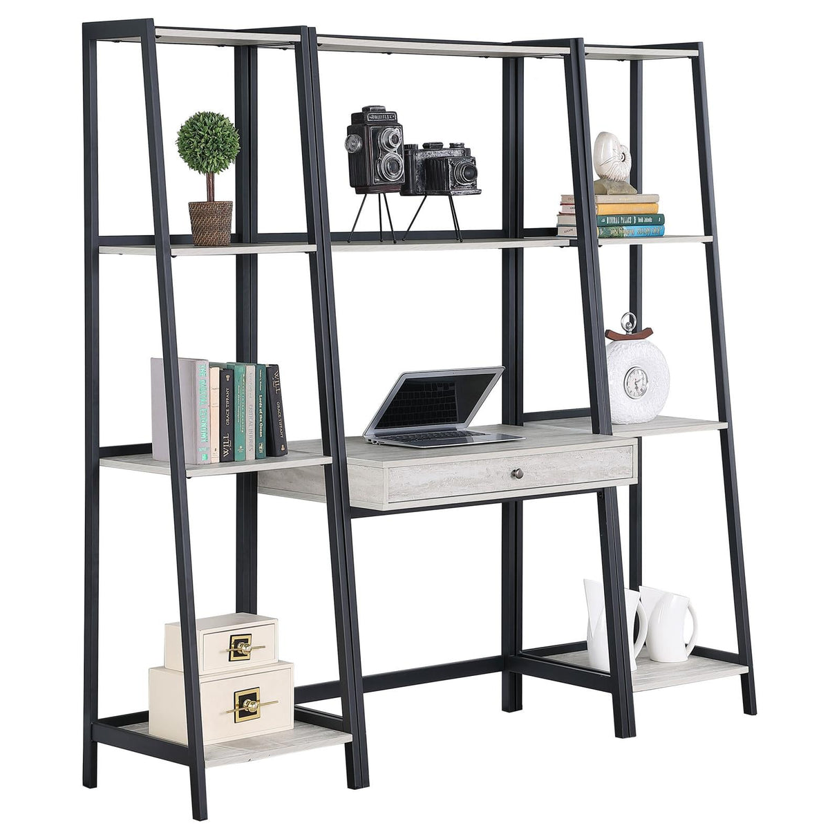 Pinckard Gray Stone Herringbone/Black 3-Piece Ladder Desk Set