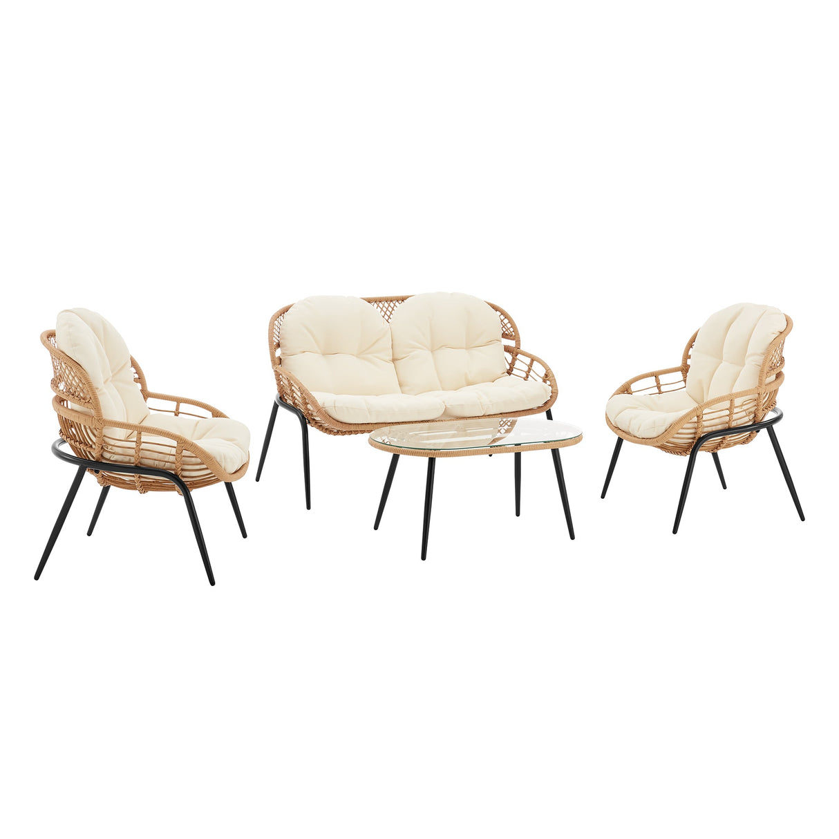 Pine 4-Piece Patio Conversation Set in Cream by Manhattan Comfort at Eve Furniture