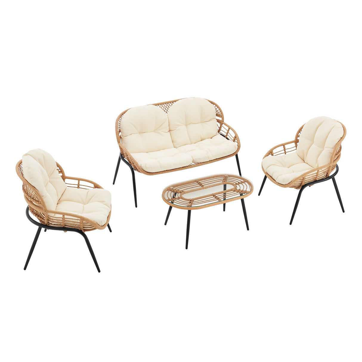 Pine 4-Piece Patio Conversation Set in Cream by Manhattan Comfort at Eve Furniture