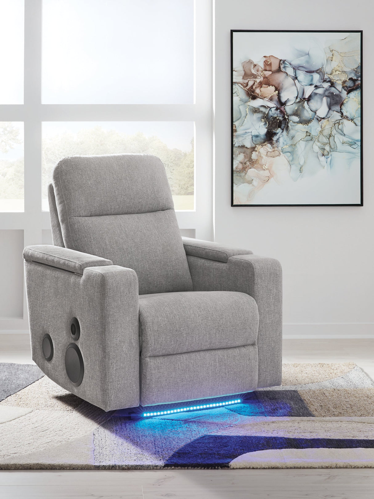 Pineland Pewter Power Glider Recliner with Audio System by Ashley at Eve Furniture