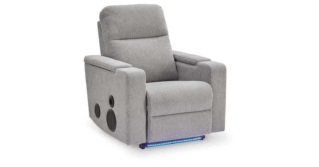 Pineland Pewter Power Glider Recliner with Audio System by Ashley at Eve Furniture