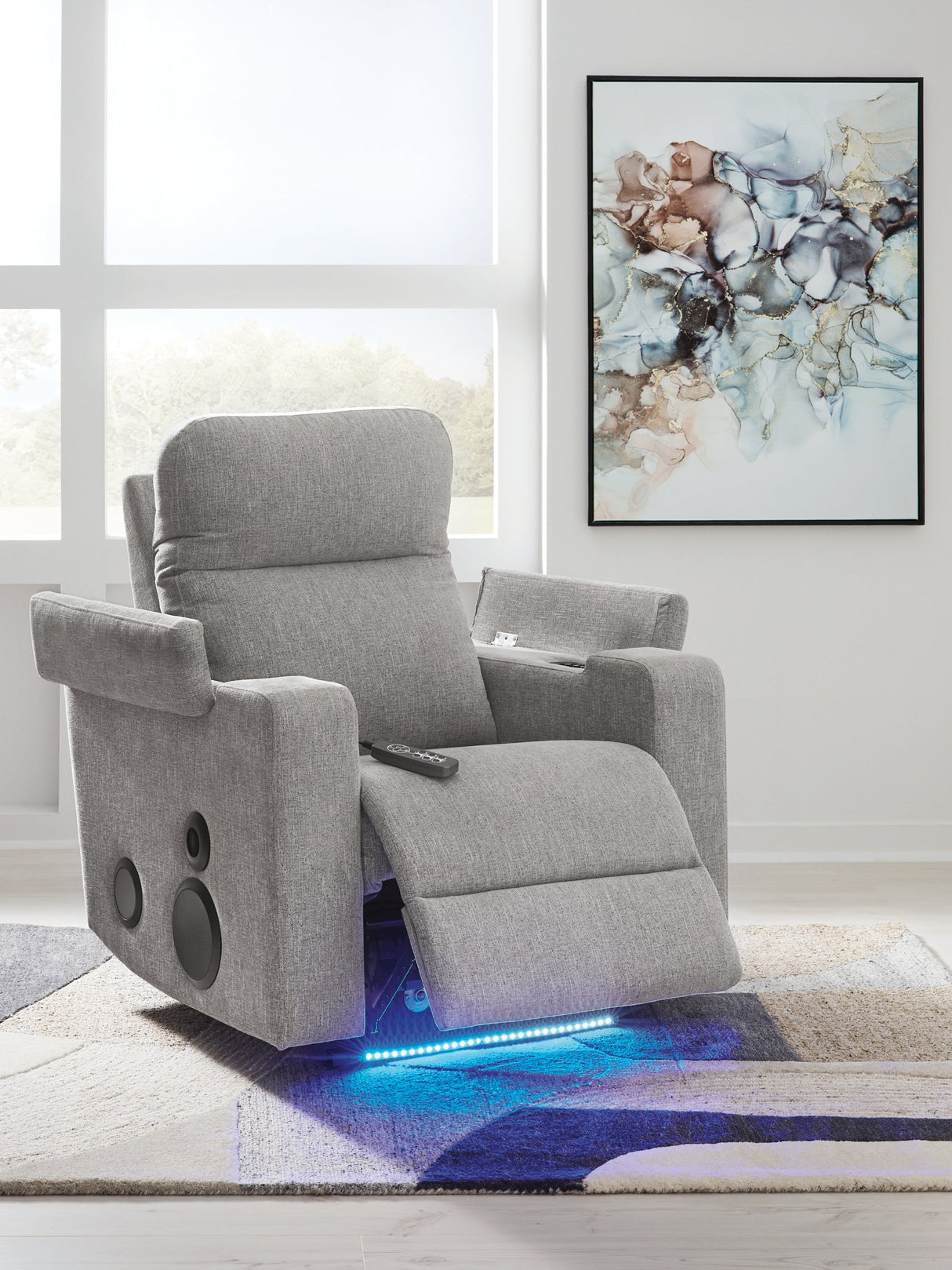 Pineland Pewter Power Glider Recliner with Audio System by Ashley at Eve Furniture