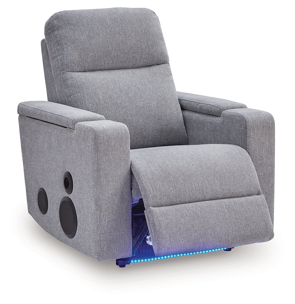Pineland Pewter Power Glider Recliner with Audio System by Ashley at Eve Furniture