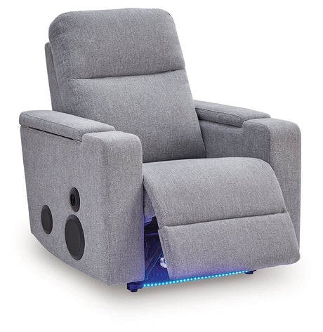 Pineland Pewter Power Glider Recliner with Audio System by Ashley at Eve Furniture