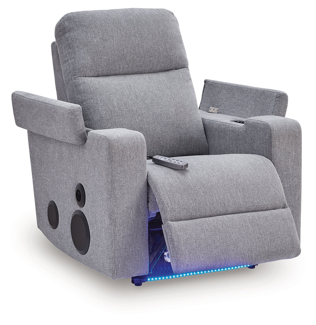 Pineland Pewter Power Glider Recliner with Audio System by Ashley at Eve Furniture