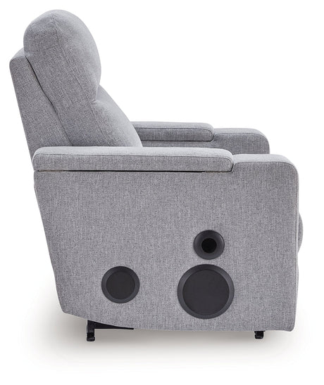 Pineland Pewter Power Glider Recliner with Audio System by Ashley at Eve Furniture