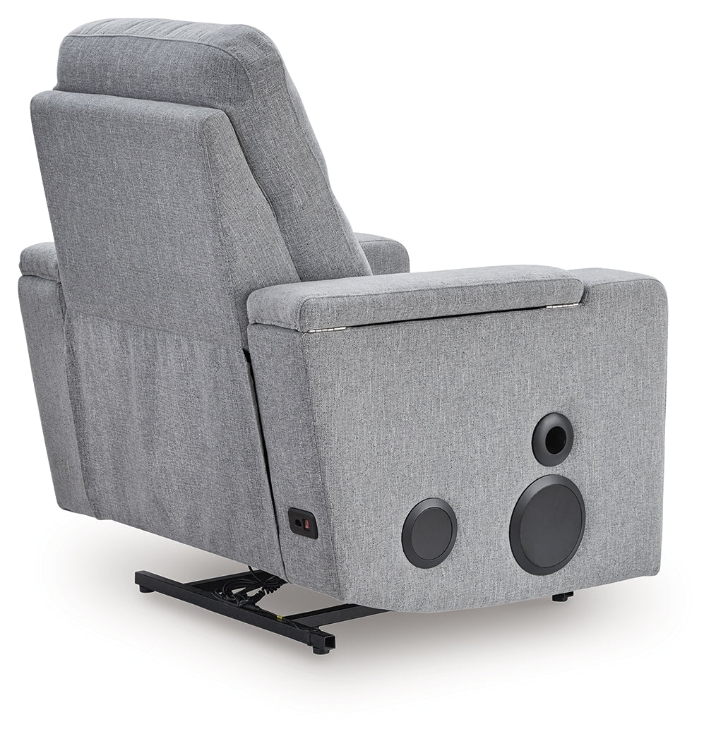 Pineland Pewter Power Glider Recliner with Audio System by Ashley at Eve Furniture