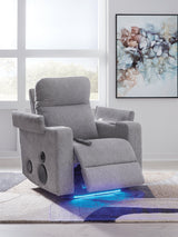 Pineland Pewter Power Glider Recliner with Audio System by Ashley at Eve Furniture