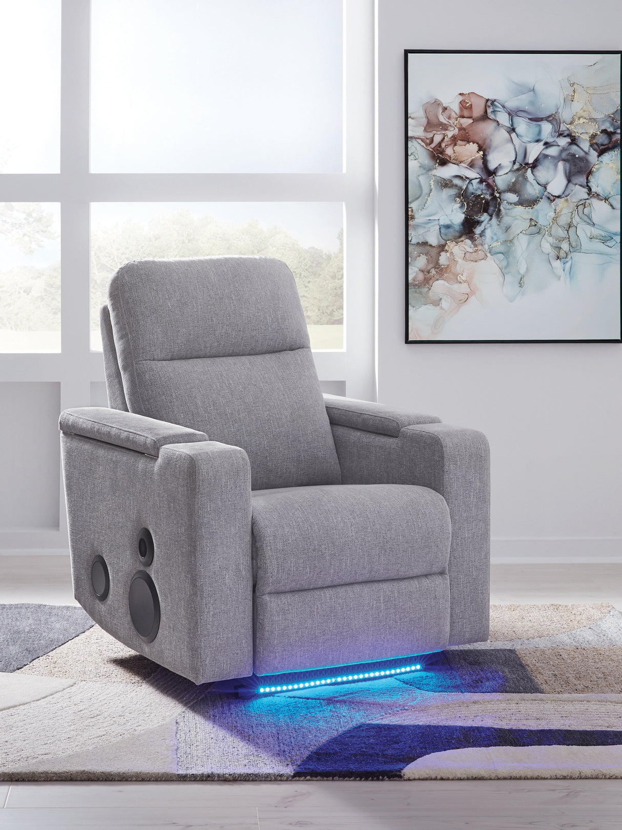 Pineland Pewter Power Glider Recliner with Audio System by Ashley at Eve Furniture