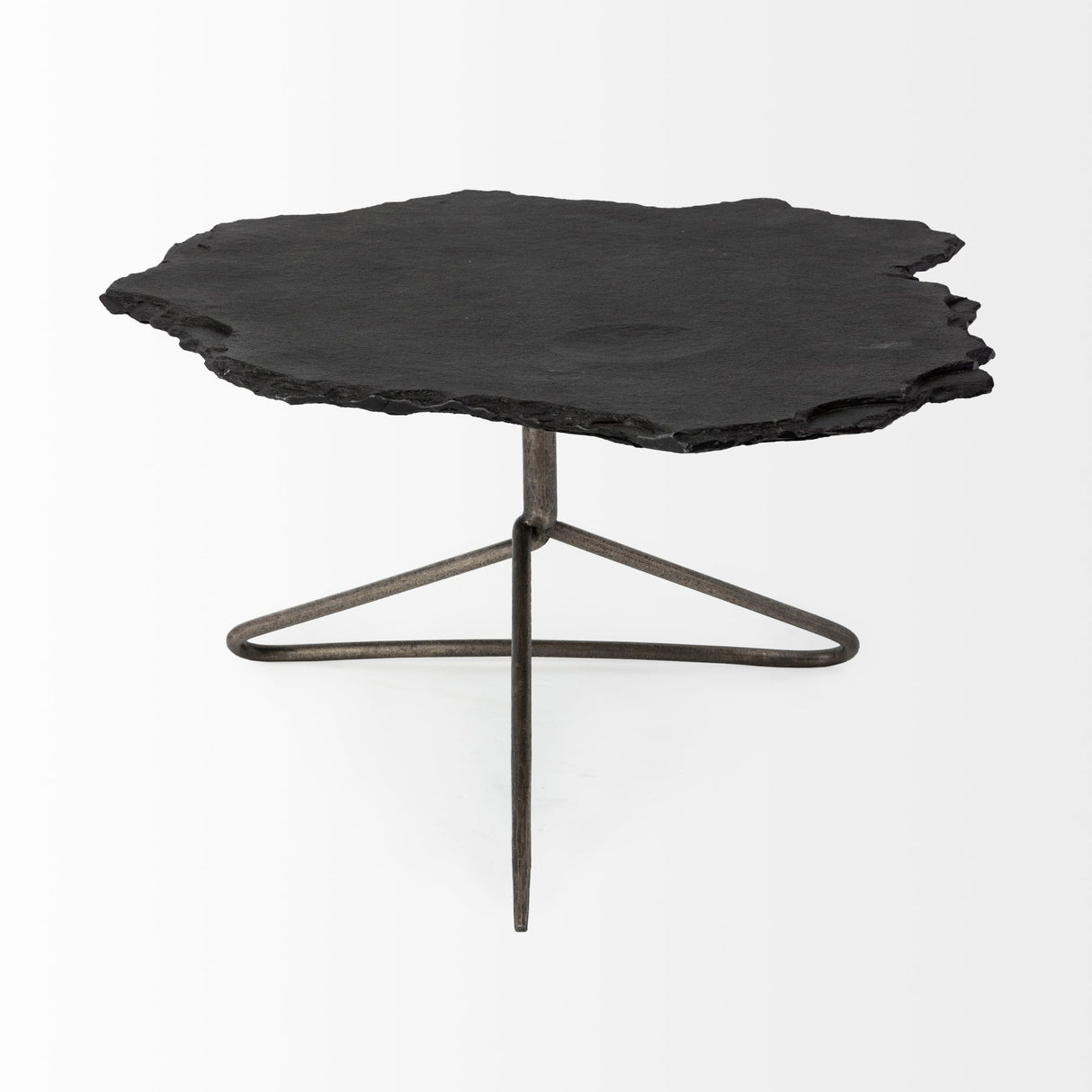Pinera 37"x33" Black Slate With Iron Base Coffee Table by Mercana at Eve Furniture