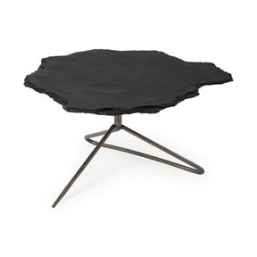 Pinera 37"x33" Black Slate With Iron Base Coffee Table by Mercana at Eve Furniture