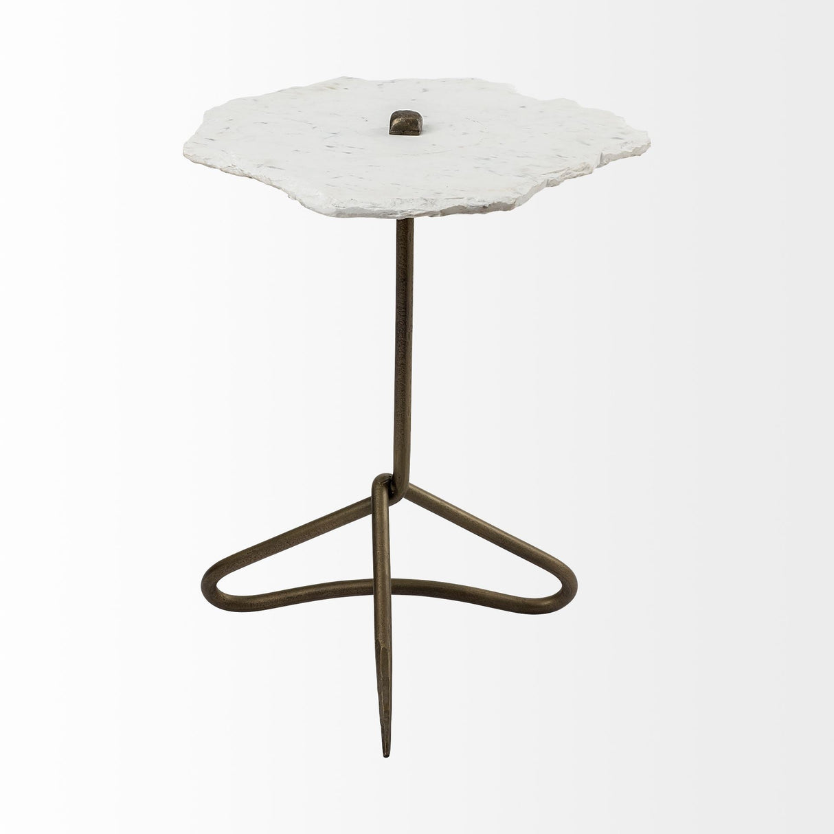 Pinera II 19L x 19W White Marble W/ Triangluar Gold Iron Base Accent Table by Mercana at Eve Furniture