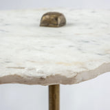 Pinera II 19L x 19W White Marble W/ Triangluar Gold Iron Base Accent Table by Mercana at Eve Furniture