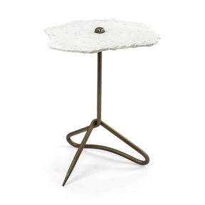 Pinera II 19L x 19W White Marble W/ Triangluar Gold Iron Base Accent Table by Mercana at Eve Furniture
