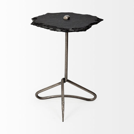 Pinera II Black Slate Top W/ Triangular Iron Base Accent Table by Mercana at Eve Furniture