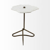 Pinera II White Marble W/ Triangluar Gold Iron Base Accent Table by Mercana at Eve Furniture