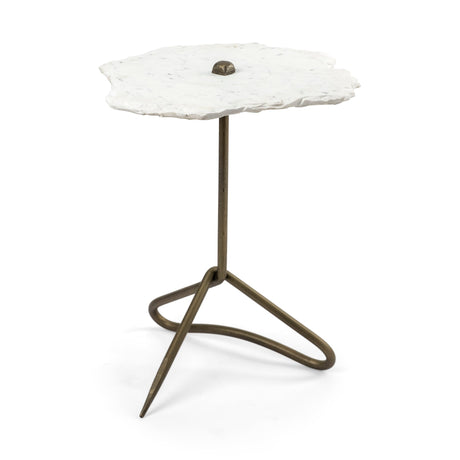 Pinera II White Marble W/ Triangluar Gold Iron Base Accent Table by Mercana at Eve Furniture