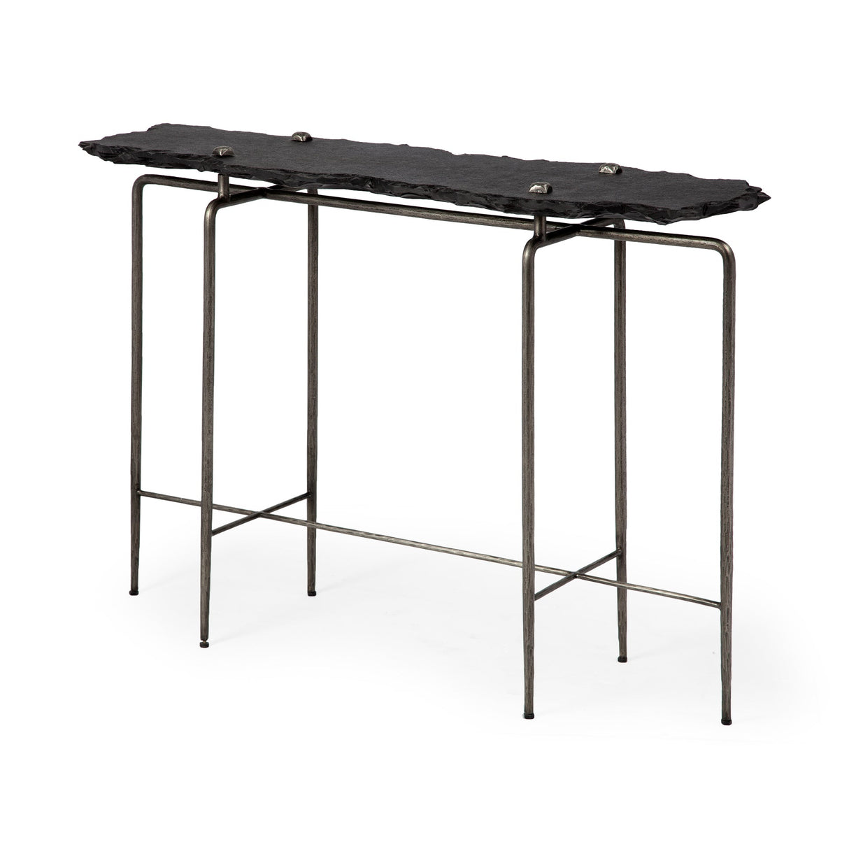 Pinera III 49L x 17W Black Slate W/Iron Base Console Table by Mercana at Eve Furniture