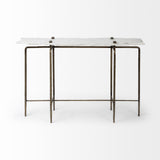 Pinera III 49L x 17W White Marble Top Gold-Toned Iron Base Console Table by Mercana at Eve Furniture