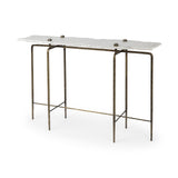 Pinera III 49L x 17W White Marble Top Gold-Toned Iron Base Console Table by Mercana at Eve Furniture