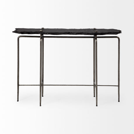 Pinera III Black Slate W/Iron Base Console Table by Mercana at Eve Furniture