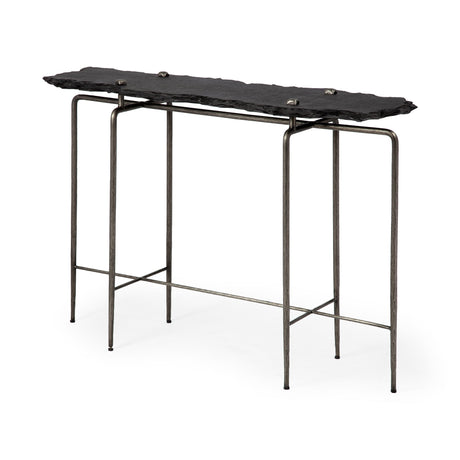 Pinera III Black Slate W/Iron Base Console Table by Mercana at Eve Furniture