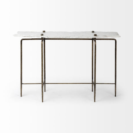 Pinera III White Marble Top Gold-Toned Iron Base Console Table by Mercana at Eve Furniture