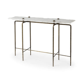 Pinera III White Marble Top Gold-Toned Iron Base Console Table by Mercana at Eve Furniture