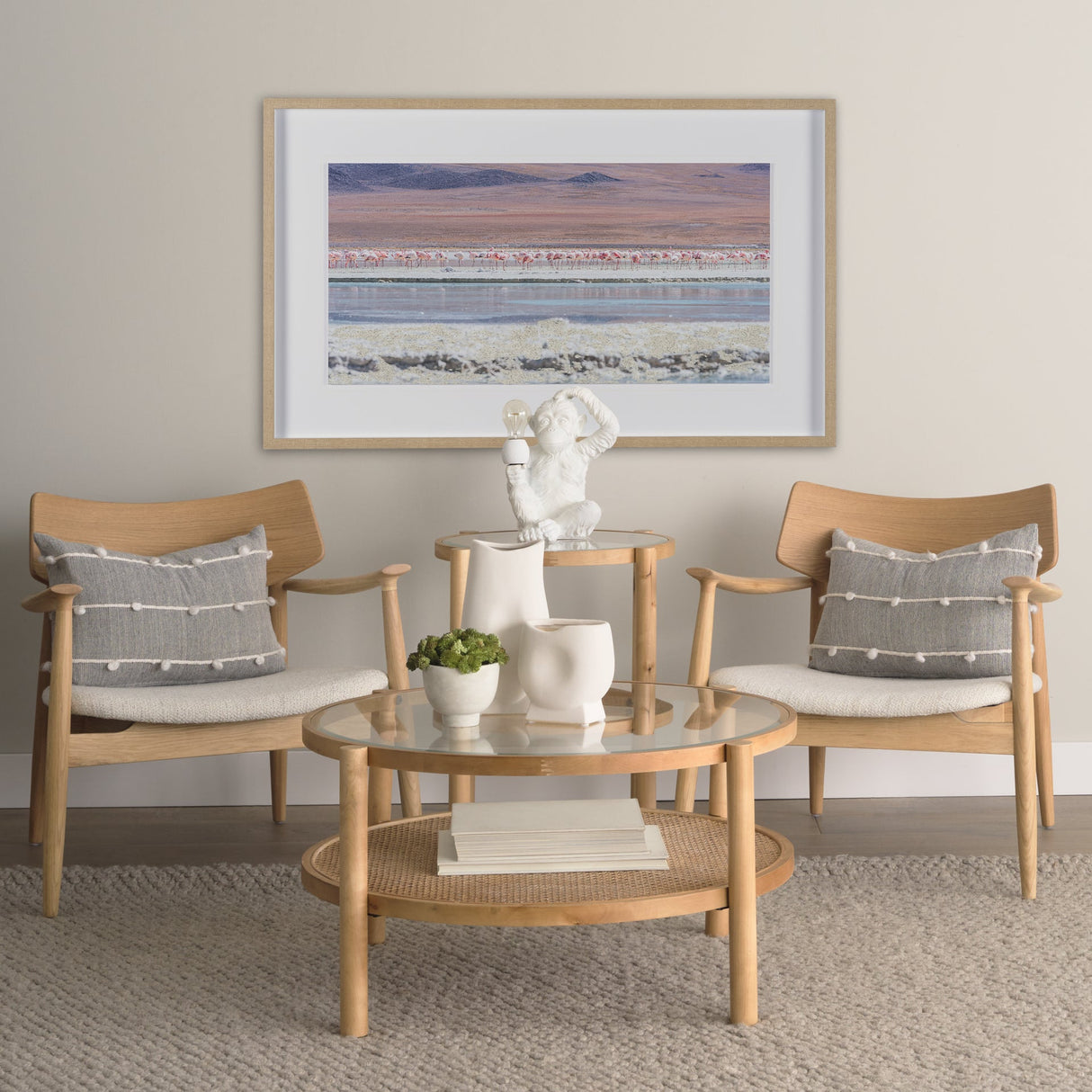 Pink Flamingoes by Richard Silver Hand Embelished Framed Artwork Matted under Glass by Mercana at Eve Furniture