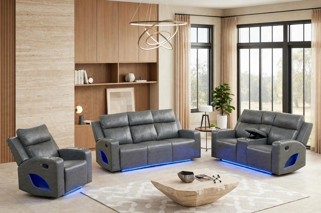 Pinnacle Gray Leather 3-Piece Reclining Living Room Set by Happy Homes at Eve Furniture