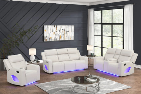 Pinnacle Sand Leather 3-Piece Reclining Living Room Set by Happy Homes at Eve Furniture