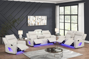 Pinnacle Sand Leather 3-Piece Reclining Living Room Set by Happy Homes at Eve Furniture