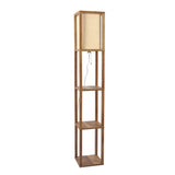 Pinnacle Shelf Floor Lamp For Bedroom/Living Room, Natural Wood with Long Shade