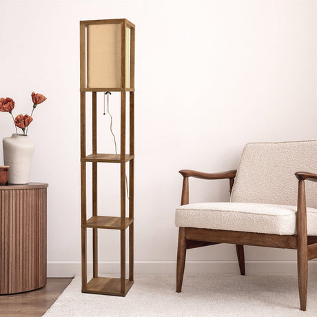 Pinnacle Shelf Floor Lamp For Bedroom/Living Room, Natural Wood with Long Shade by Ashcroft Furniture at Eve Furniture