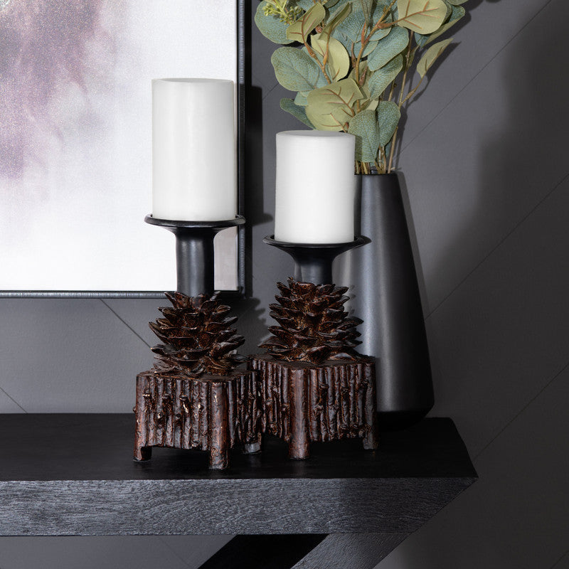 Pinola Brown/Black Candle Holders by Crestview at Eve Furniture