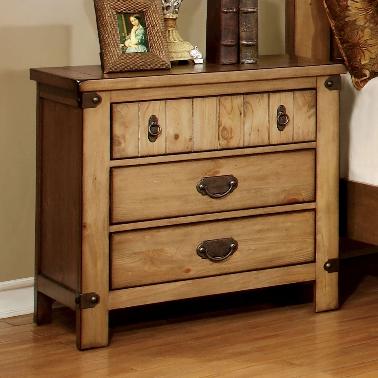 Pioneer Weathered Elm Night Stand by Furniture of America at Eve Furniture