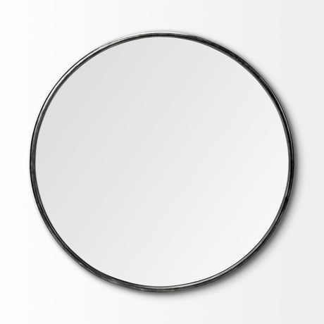 Piper Large Black Metal Round Wall Mirror by Mercana at Eve Furniture